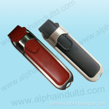 Leather USB Flash Drive With Metal Safety Frame (ALP-027U-3)